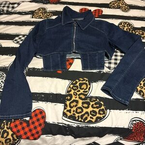 Fashion Nova Dark Blue Denim Cropped Jacket